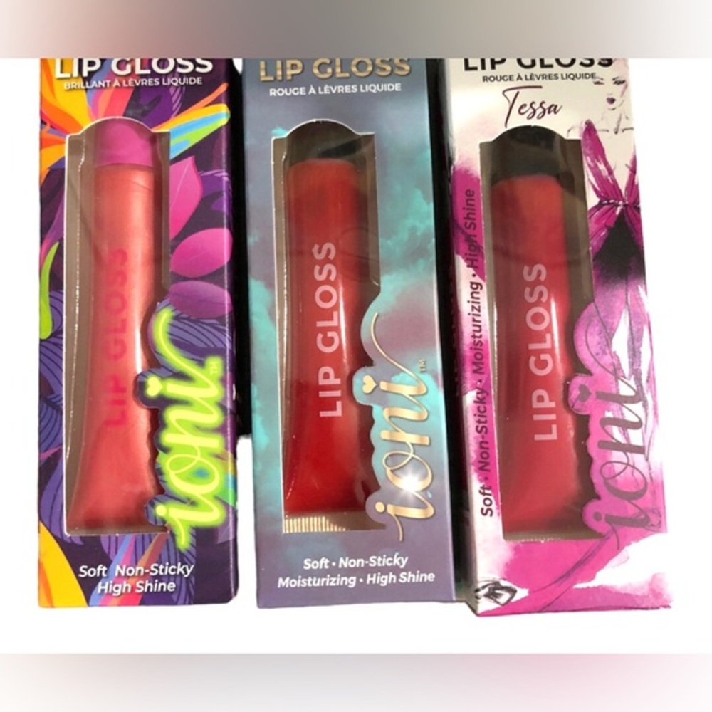 3pk moisturizing non sticky high shine lip‎ gloss pink gold sheer red, Fuchsia
